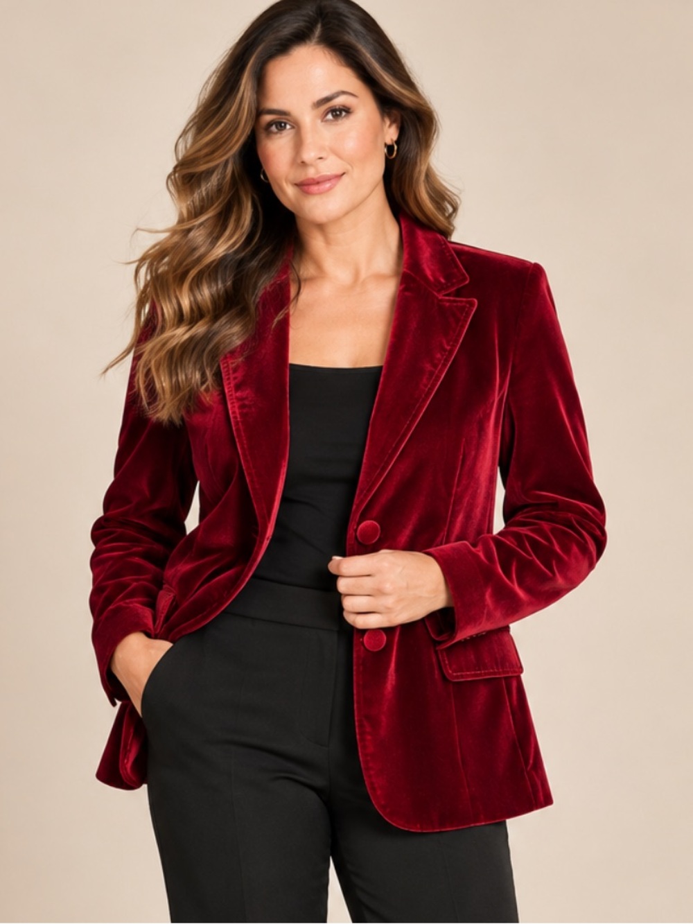 Style.com Velvet Blazer Jacket - Deep Red Women’s Blazer size 12 slik blend